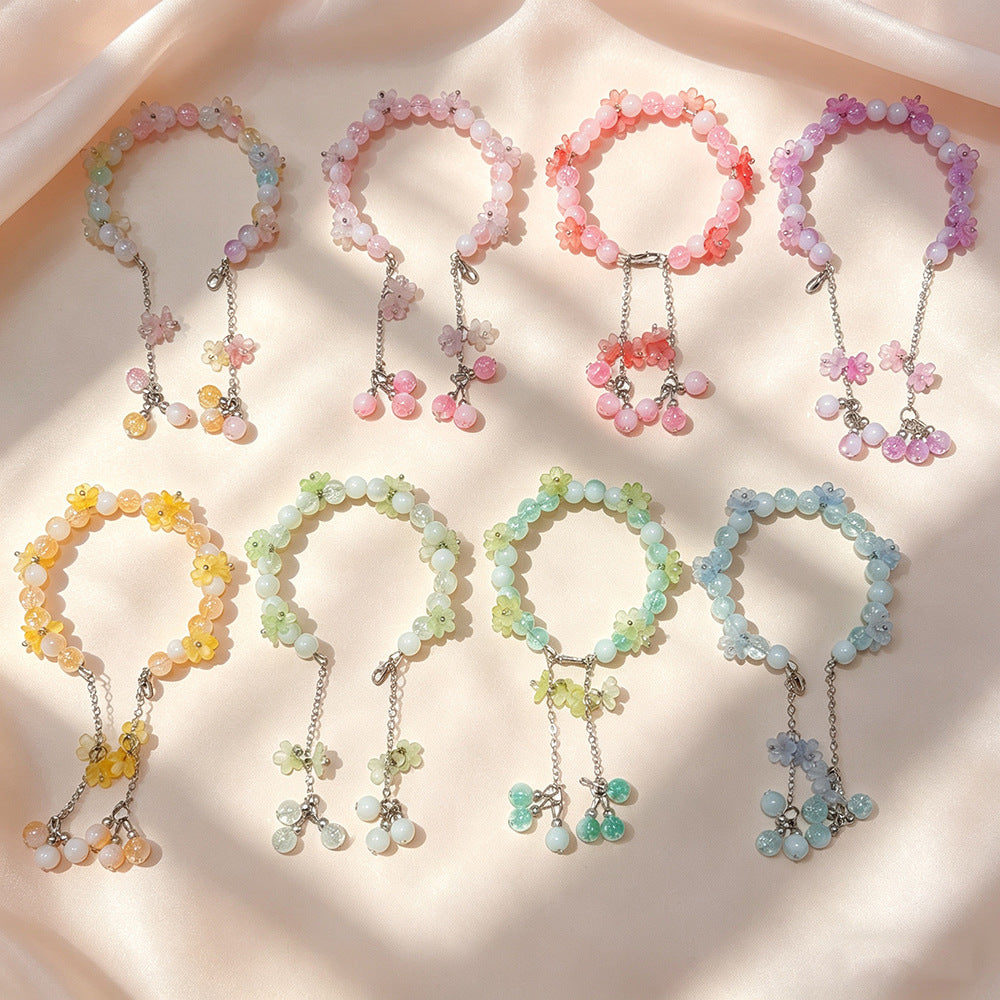 Mori Style Flower Green Super Temperament Show White Crystal Bracelet