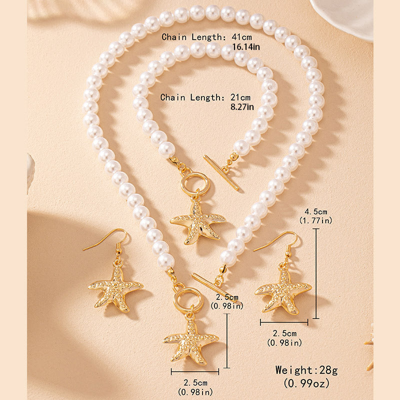 Popular Pearl Starfish Elegant Everyday Fashion Jewelry Set
