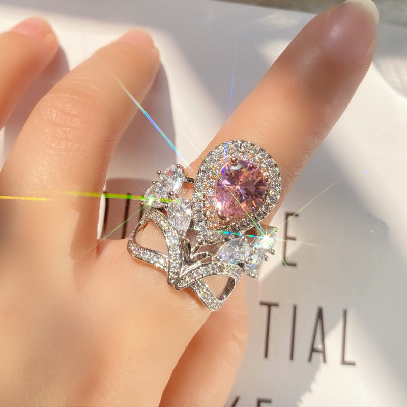 High-grade Real Gold Full Diamond Two-color Colored Ring