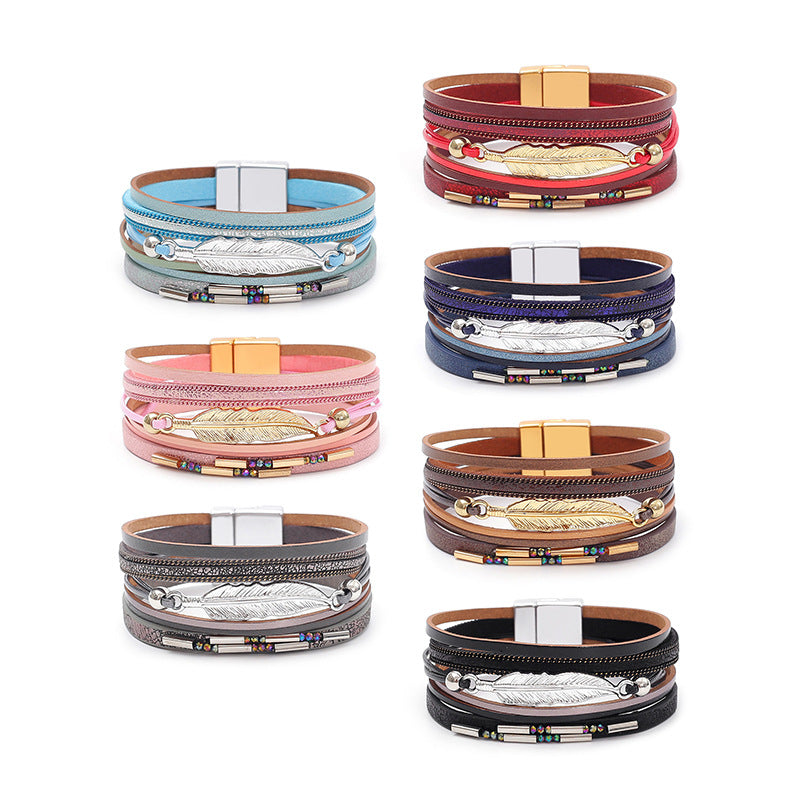 Women's Bohemian Style Leather Vintage Feather Classic Bracelets
