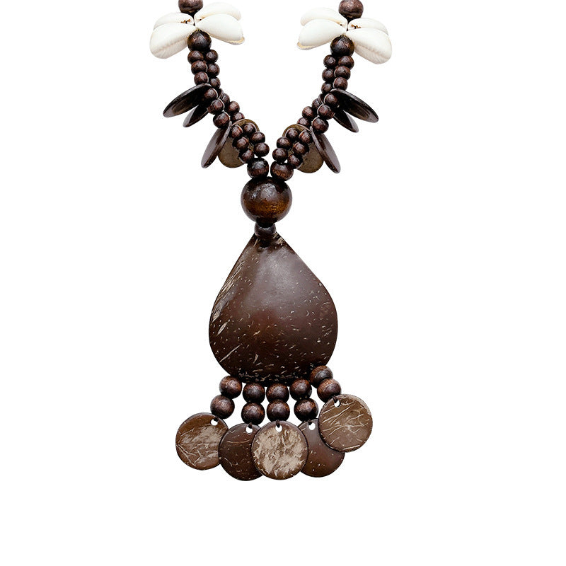 Women's Shell Retro Ethnic Design Long Sweater Necklace