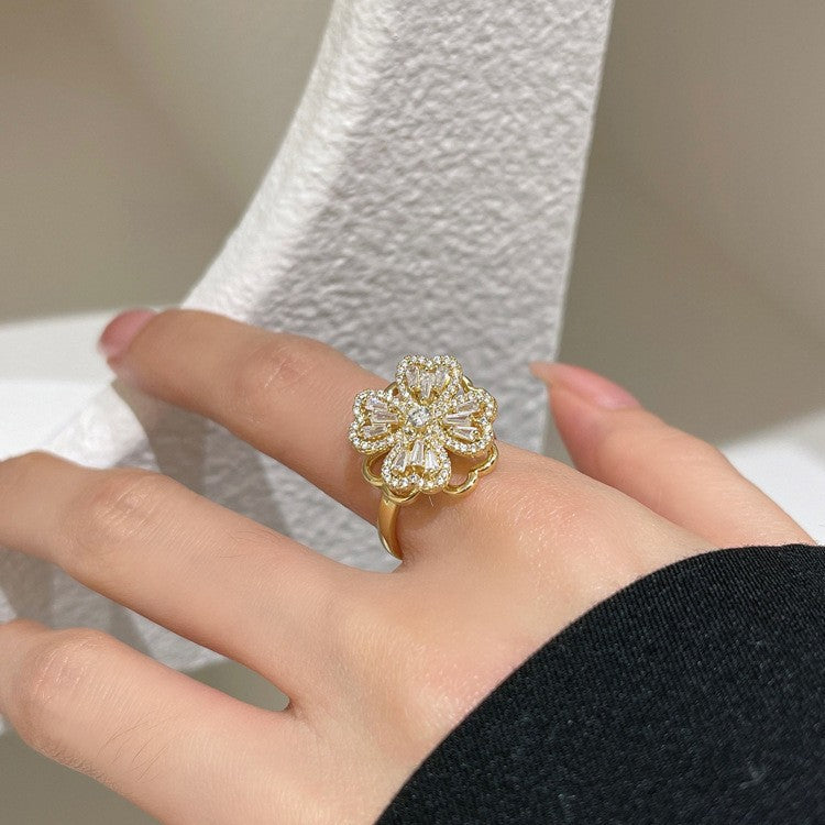 Braiding Copper Inlaid Zirconium Real Gold Winding Female High Sense Ring