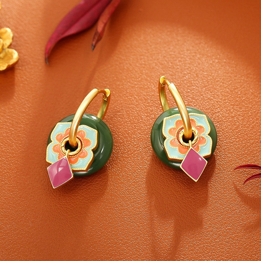 Glazed Fan-shaped Female Niche Advanced Design Multiple Ways Earrings