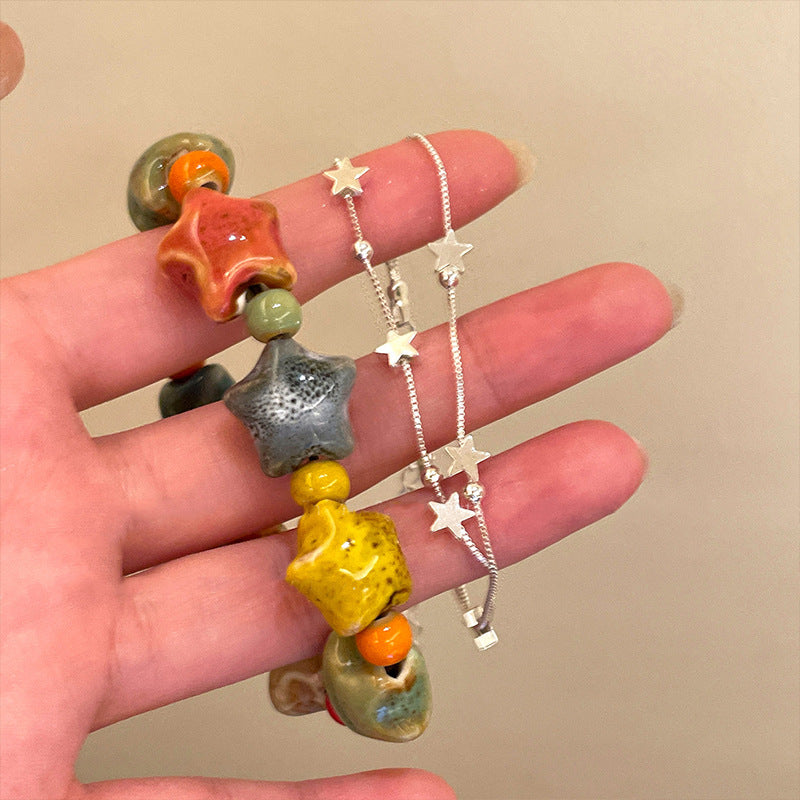 Women's Flower Glaze Ceramic Retro Ethnic Style Twin Design Cute Bracelets
