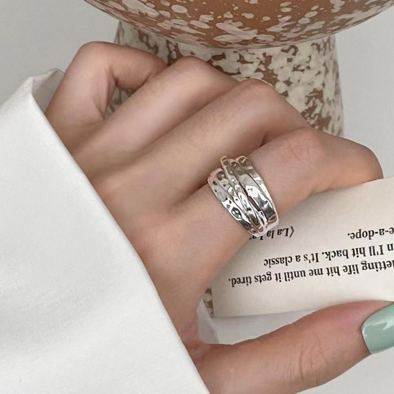Sier Irregular Advanced Glossy Simple Cold Style Open Female Adjustable Ring