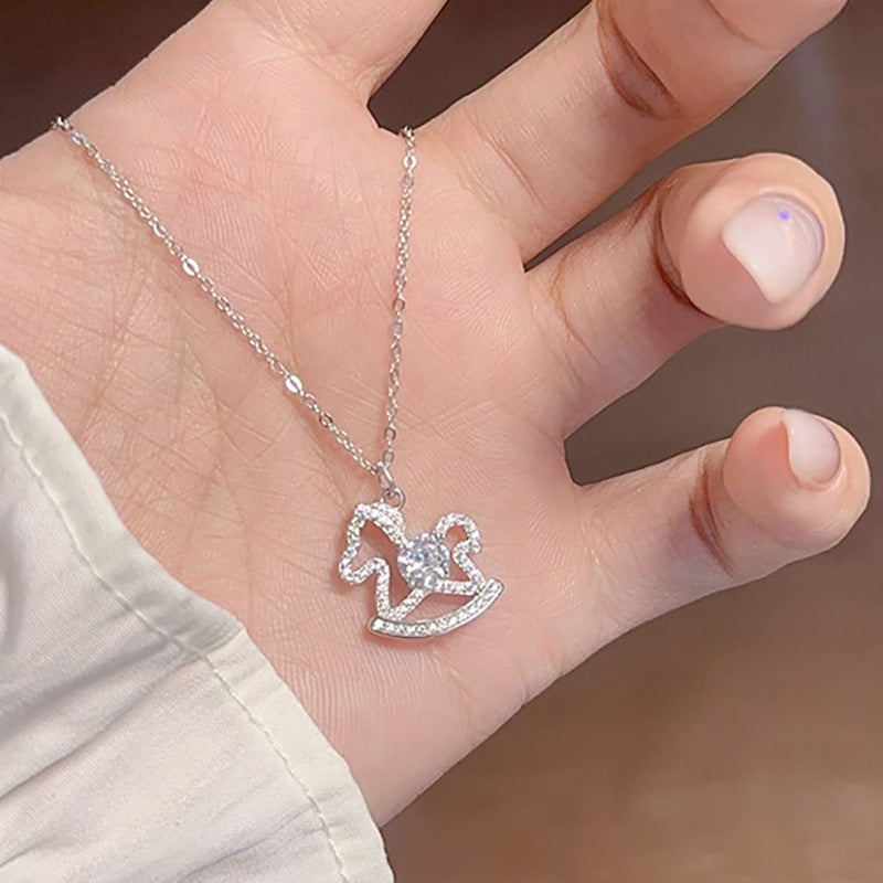 Super Flash Small Wooden Horse Female Affordable Luxury Necklace