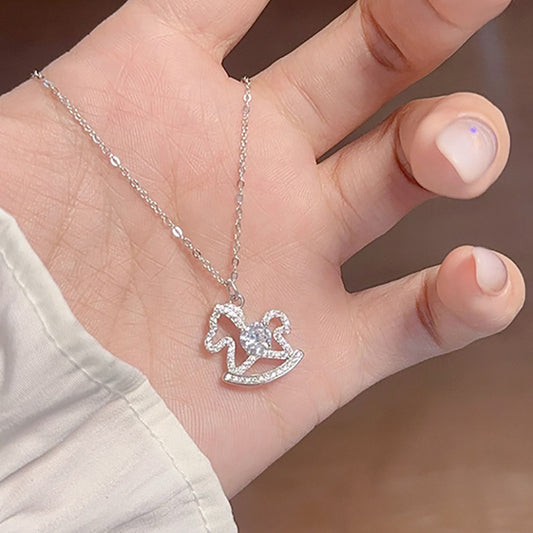 Super Flash Small Wooden Horse Female Affordable Luxury Necklace