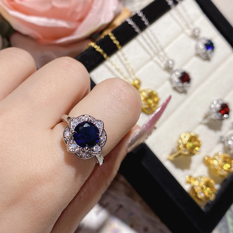 Women's Gold-plated Full Diamond Fashion Luxury Elegant Colored Gems Jewelry Set