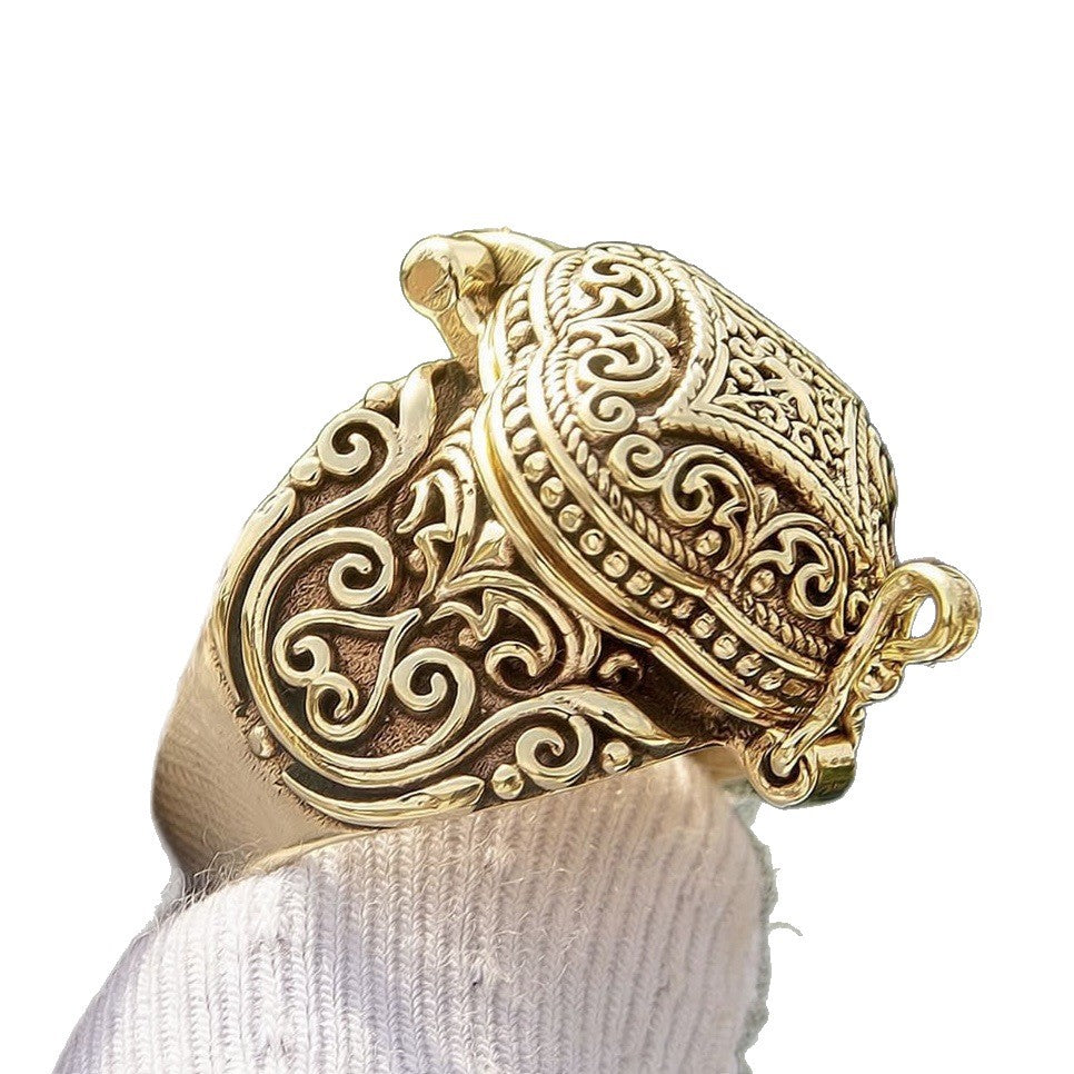 Men's Hand Ethnic Style Man's Flip Carved Flower Rings