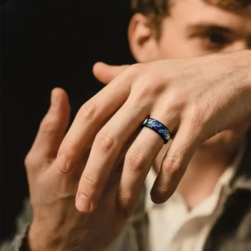 Van Gogh Starry Night Stainless Steel Luxury Elegant Stylish Ring
