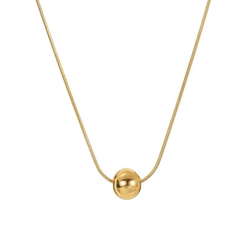 Women's Titanium Steel Round Beads Gold Clavicle Necklaces