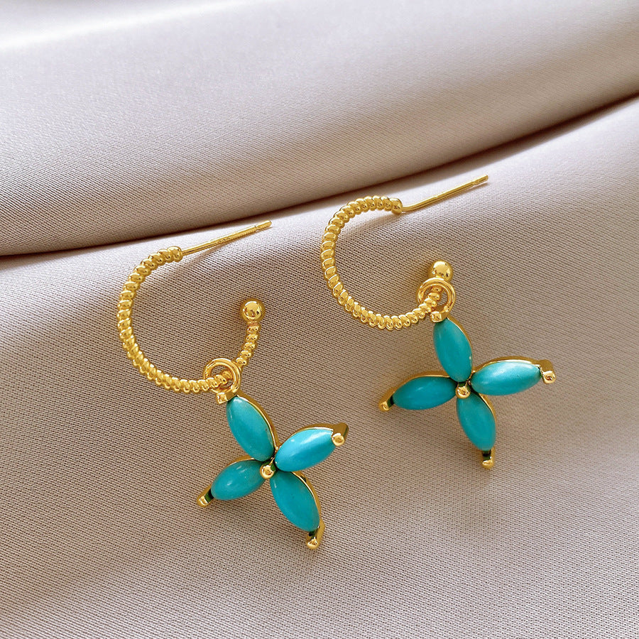 Blue Crystal Butterfly Flower Fashion Simple Fresh Light Luxury High Earrings