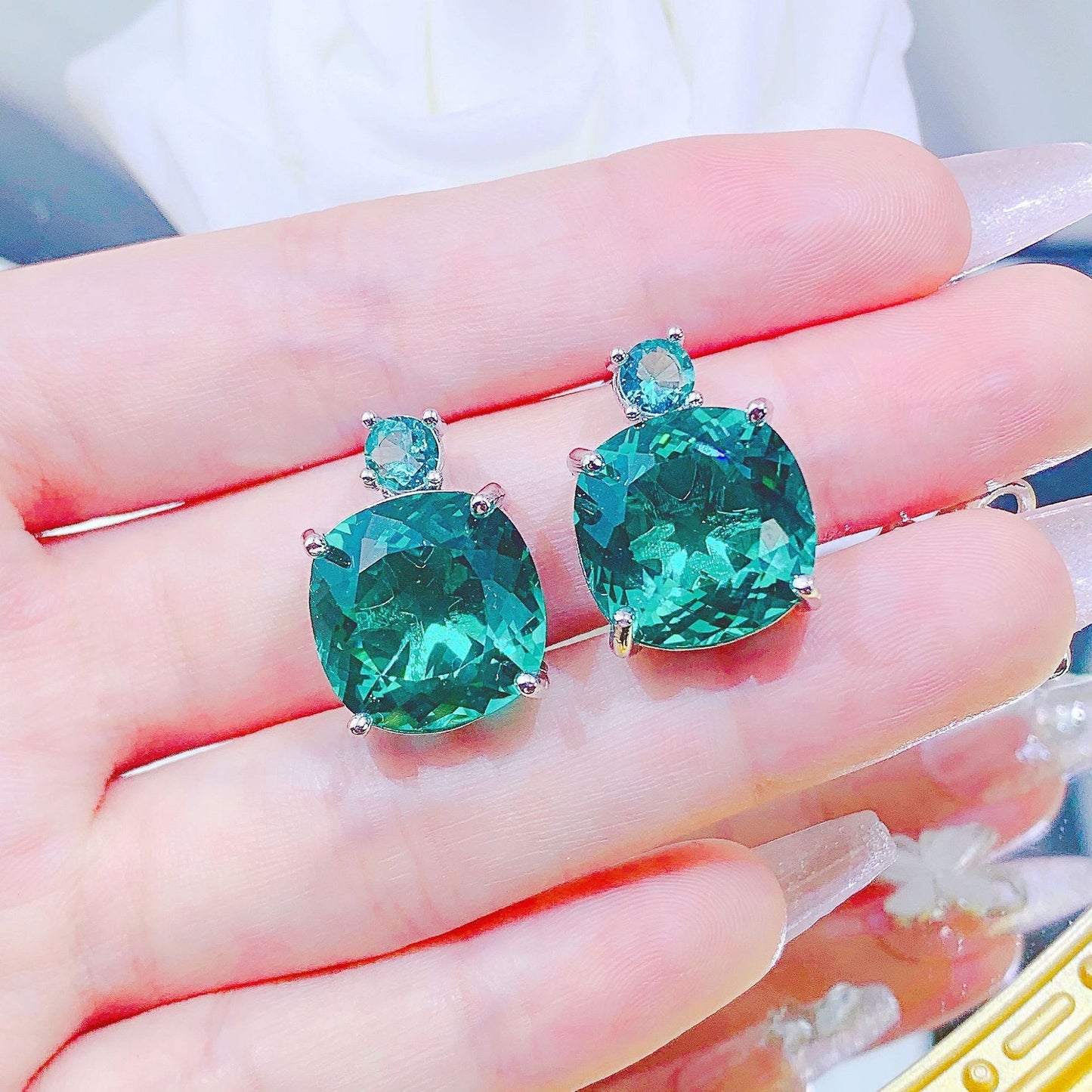 Women's Luxury Diamond Sapphire Chain Dress Dinner Elegant Emerald Jewelry Set