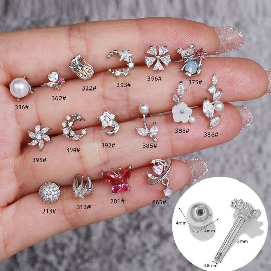 Flower Ear Bone Stainless Steel Thin Rings