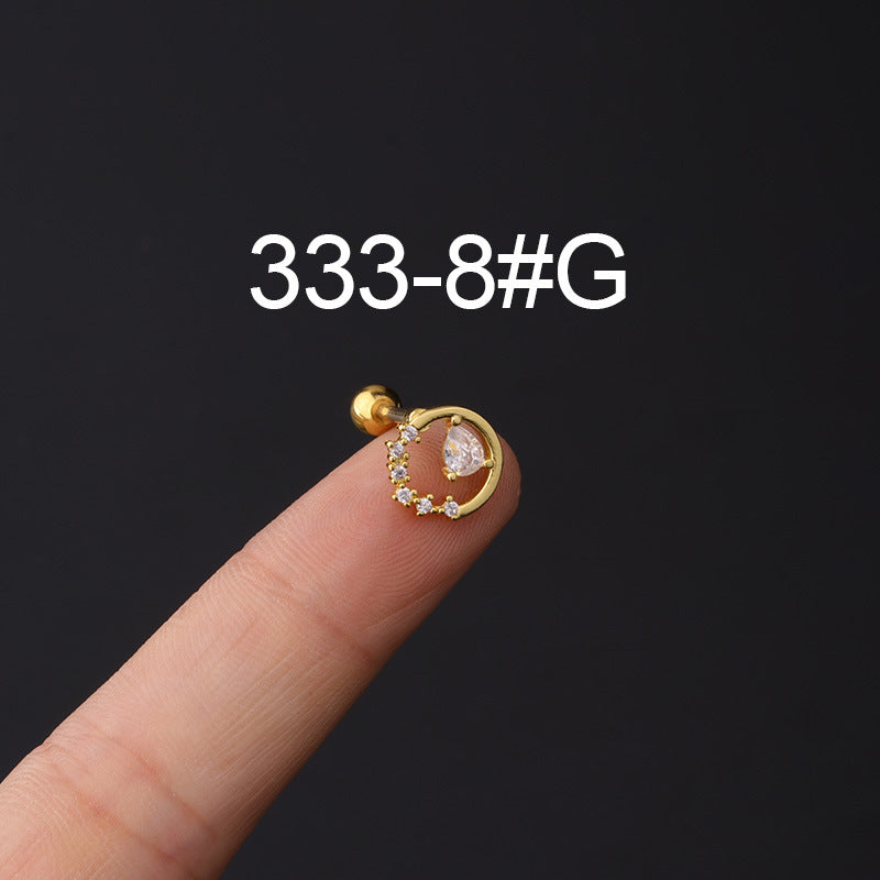 Stainless Steel Piercing Zircon Ear Bone Popular Screw Twist Ball Stud Earrings