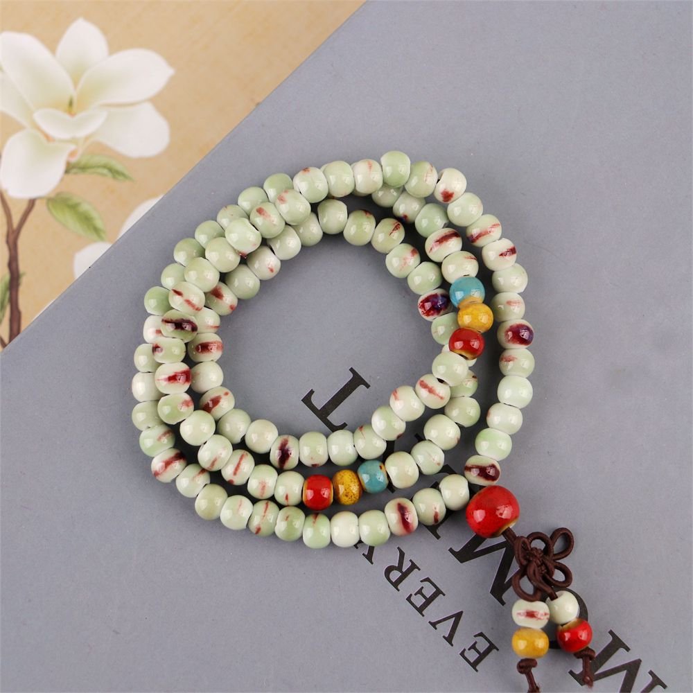 Women's Chinese Style Three-circle Twin Beads Ceramic Bracelet