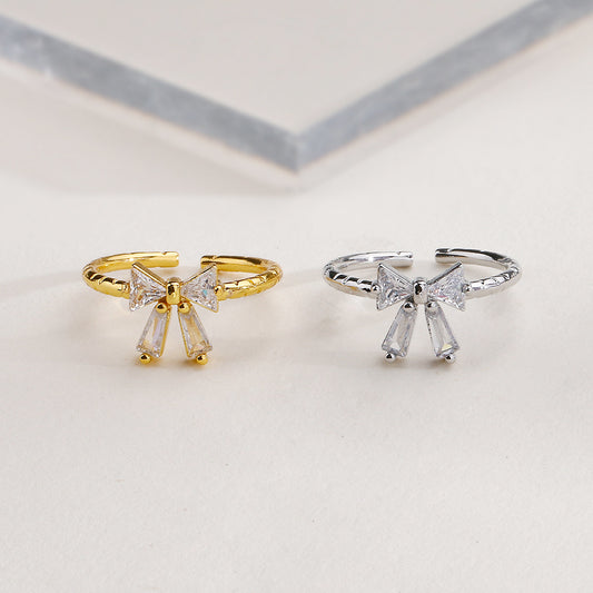 Women's Gold-plated Diamond Bow Korean Fresh Exquisite Rings