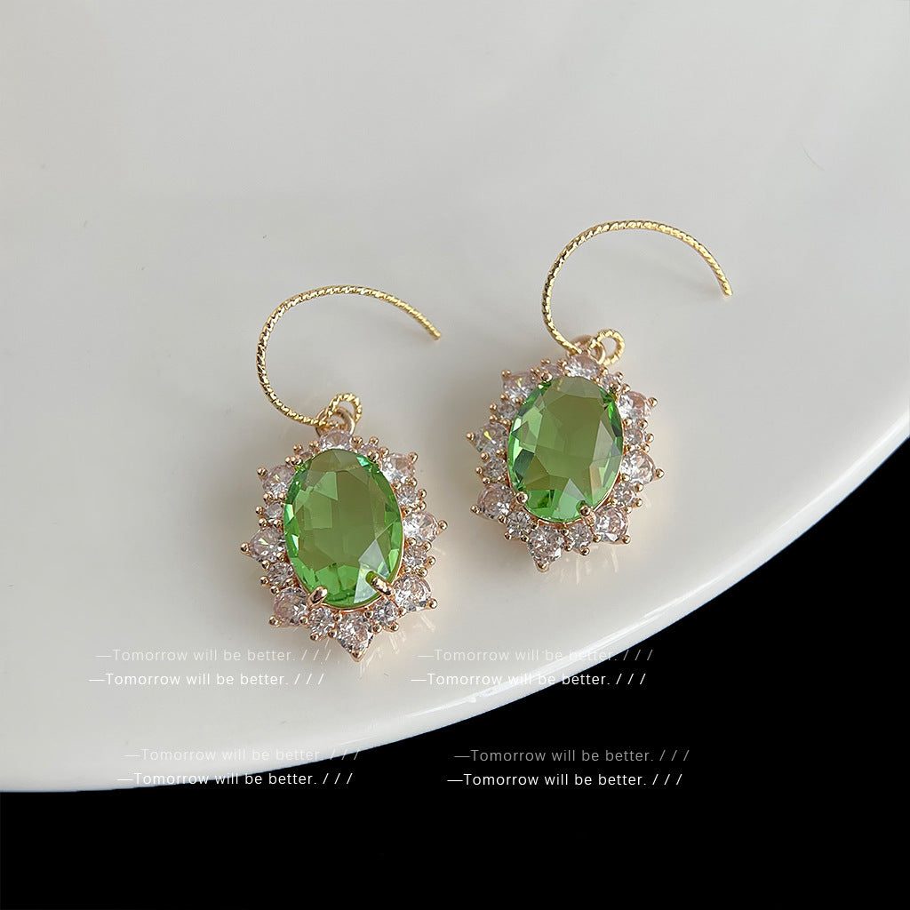 Gold Electroplated Colored Gems Zircon Design Earrings