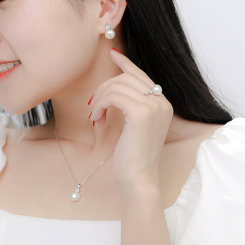 Princess Style Freshwater Pearl Three-piece Suit Rings