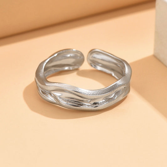 Irregular Surface Pleated Lava Female Cold Style Stainless Rings