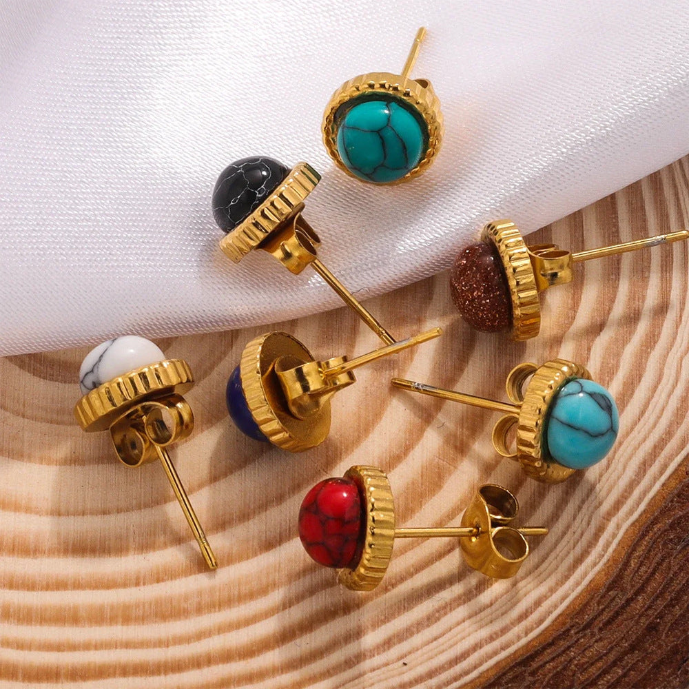 Stainless Steel Natural Stone Titanium Ear Tigereye Rings
