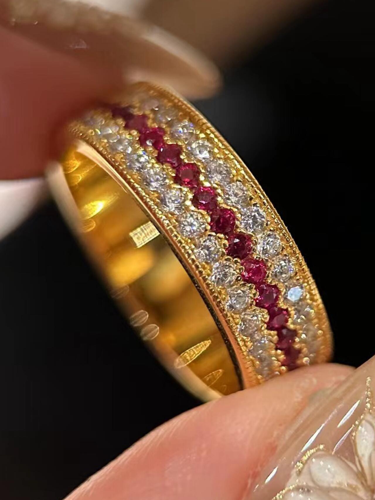 Women's Rose Sterling Sier Classic Red Treasure Three-row Rings