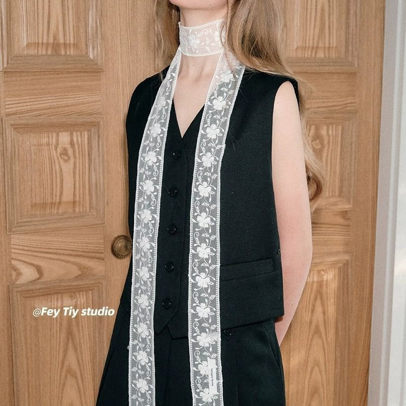 Women's Lace Strap Twin Layered Design Thin Narrow Clavicle Neck Necklaces