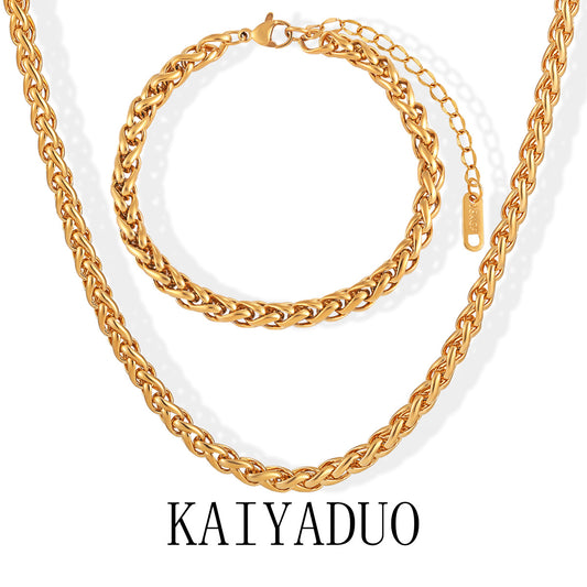 Personality Woven Keel Basket Chain Female Temperament Gold-plated Titanium Steel Jewelry Set