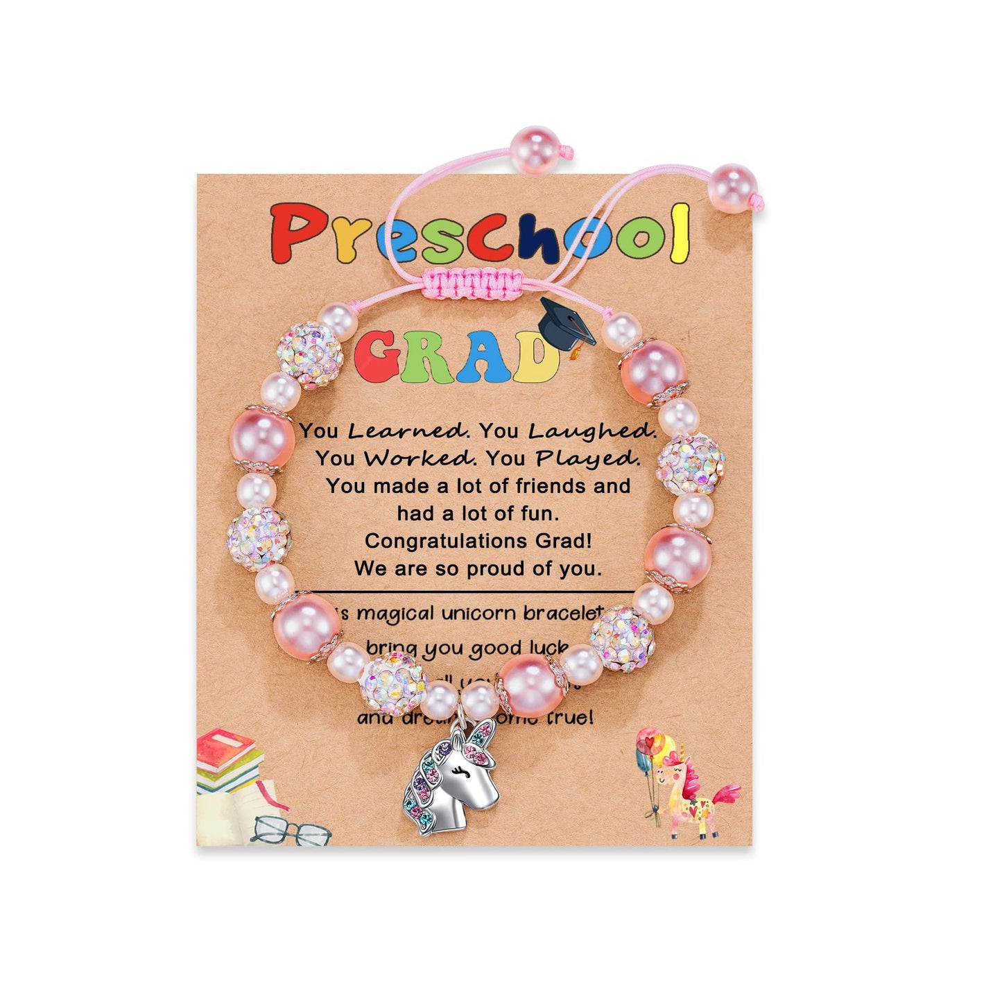Hand-woven Unicorn Colorful Crystals Clay Rhinestone Ball Bracelet