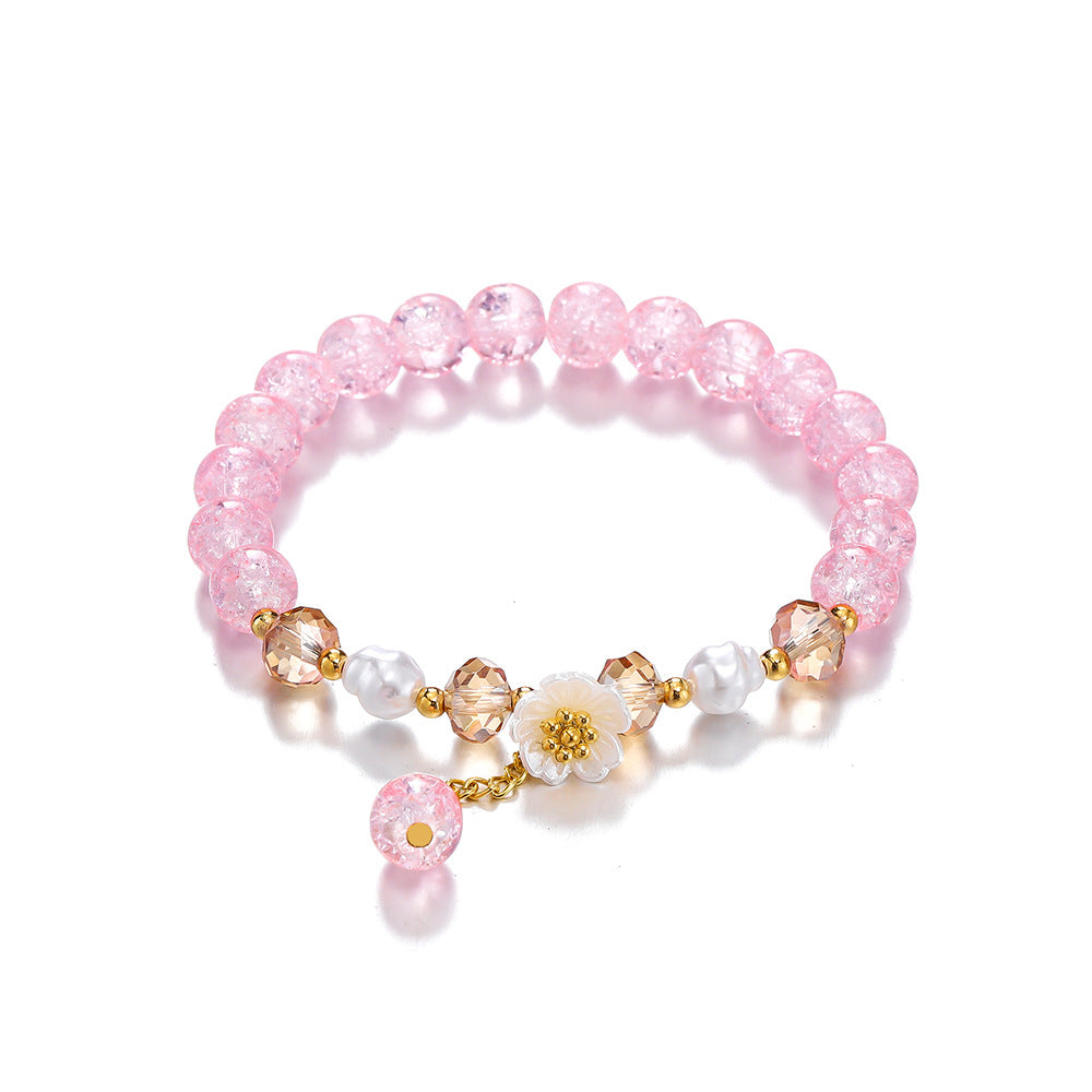 Children's Colored Glaze Glass Chipping Beads Camellia Beaded Bracelets