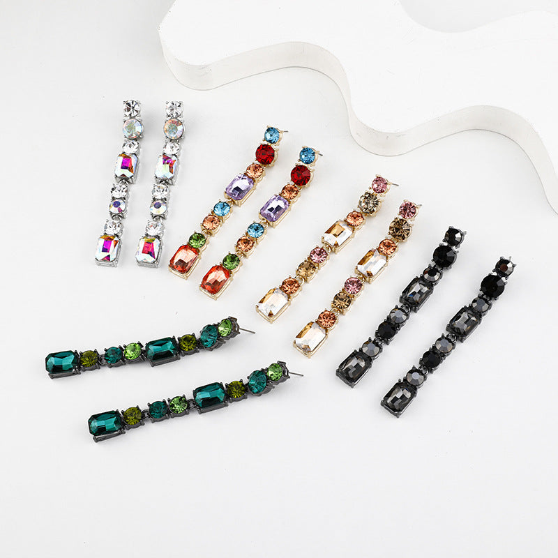 Long Fringe Geometric Crystal Versatile Personality Fashion Earrings
