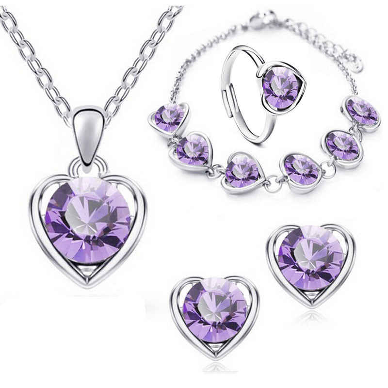 Stylish Durable Fashion Crystal Heart-shaped Heart Jewelry Set