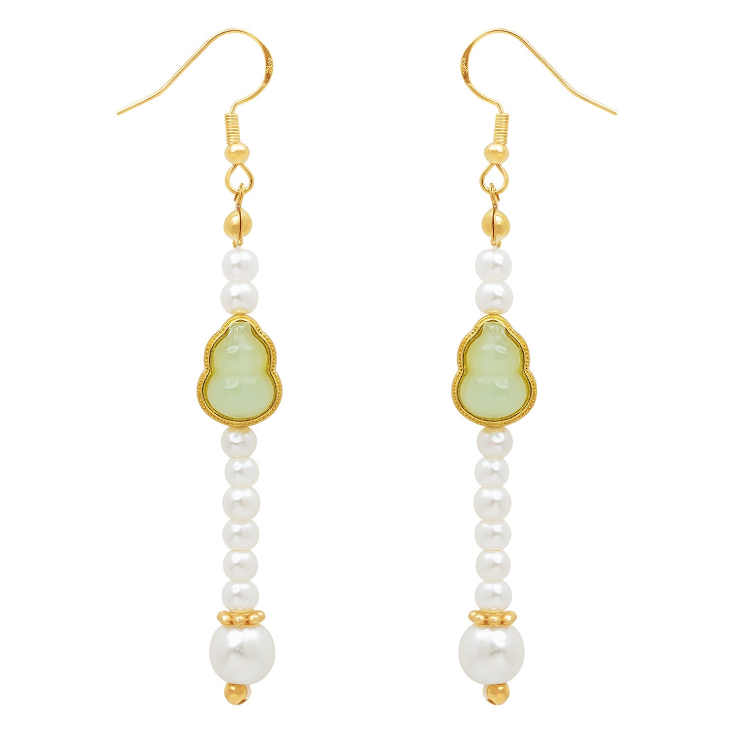 Fortune Gourd Retro Style Pearl Long Eardrop Rings
