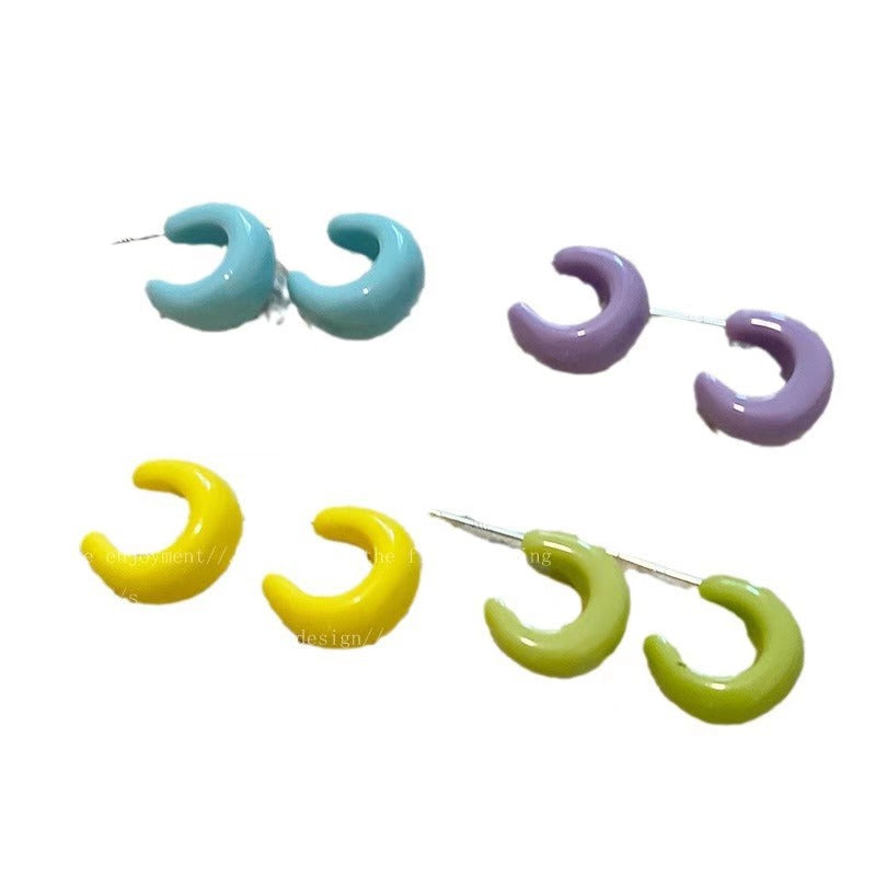 Women's Candy Color Dopamine Letter Shaped For Simple Light Luxury Minority Stud Earrings