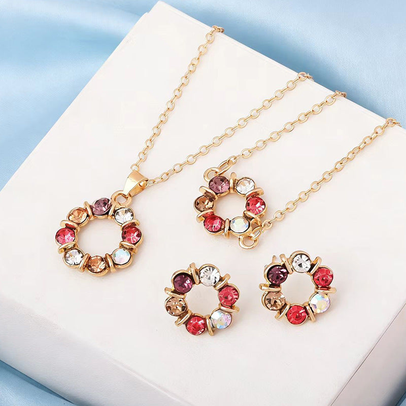Women's Flower Circle Diamond Niche Design For Jewelry Set