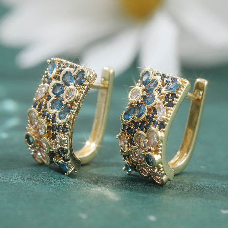 Copper Light Luxury Temperament Leaves Flower Earrings