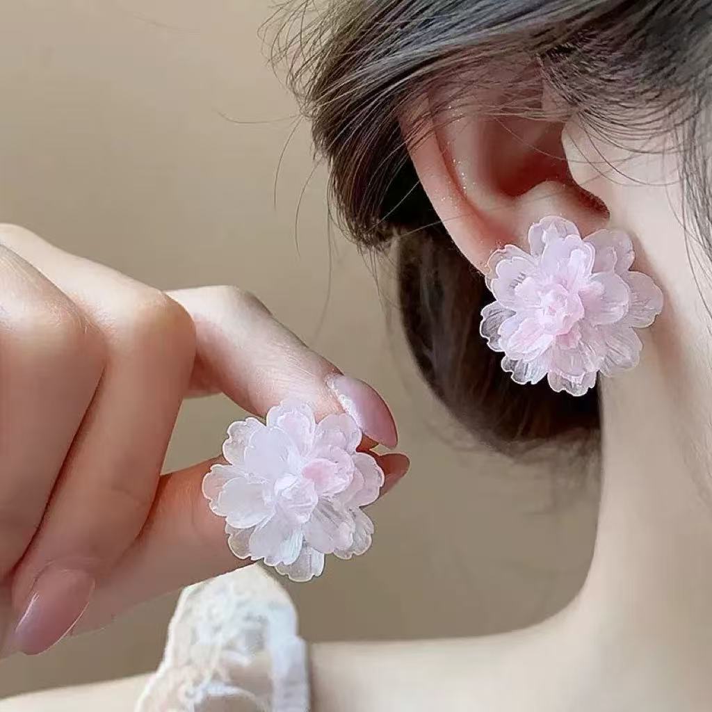 Women's Super Fairy Dopamine Color Mesh Flower Tassel For Unique Beautiful Earrings
