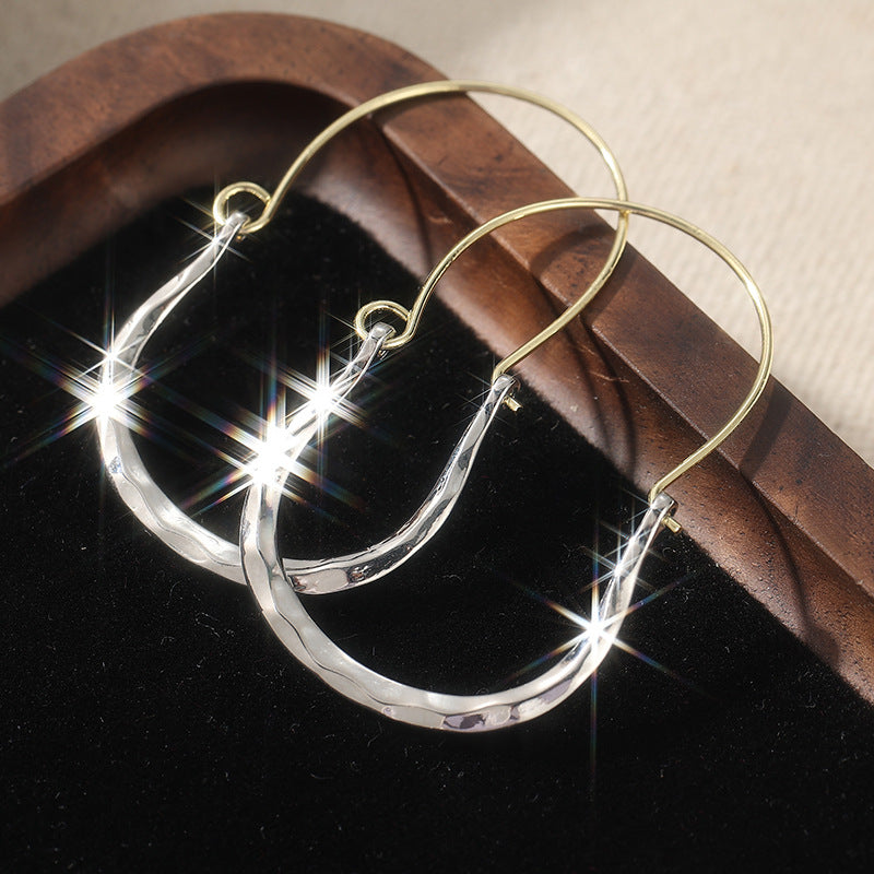 Minimalist Ear Copper Hammered Sier Two-tone Simple Gift Earrings