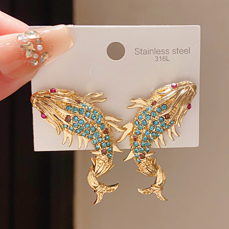 Women's Sier Needle Chinese Style Light Luxury Carp Fashionable Exquisite Earrings