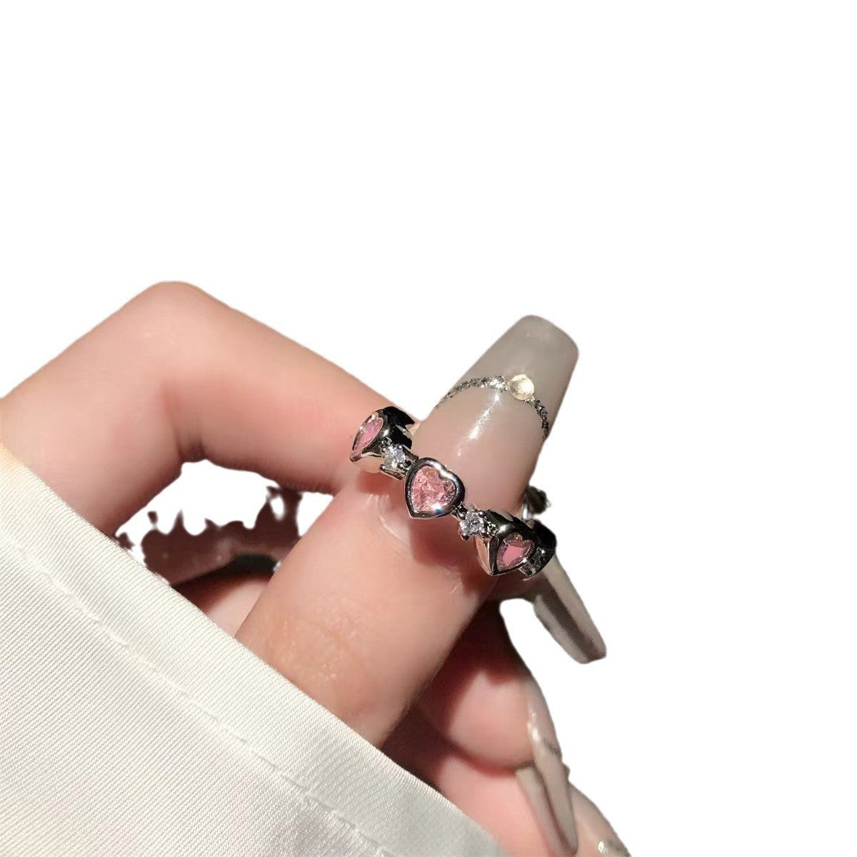 Women's Pink Diamond Love Heart-shaped Niche Design Open Index Finger Tide Rings