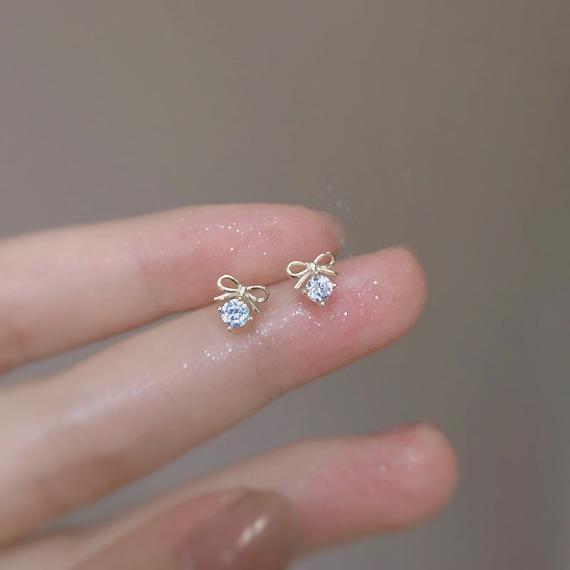 Women's Bow Fashion Zircon Crystal Personalized Sier Earrings