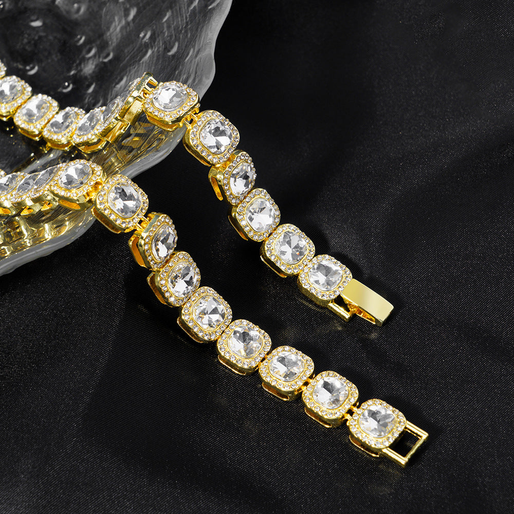Men's Full Diamond Rock Candy Chain Cuban Link Zinc Alloy Round Necklaces