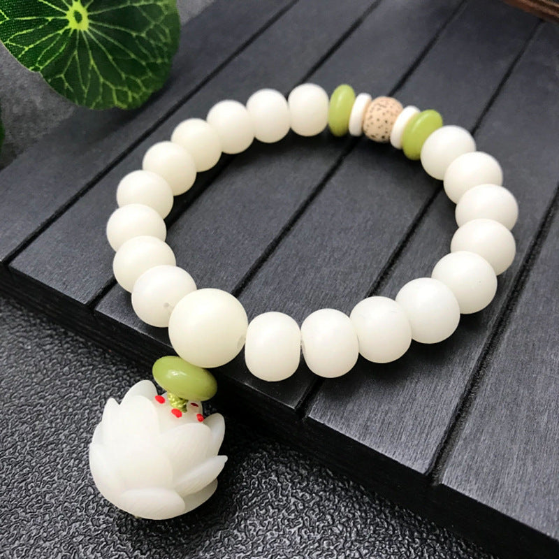 Style White Jade Bodhi Root Original Ecology Seed Buddha Beads Bracelet