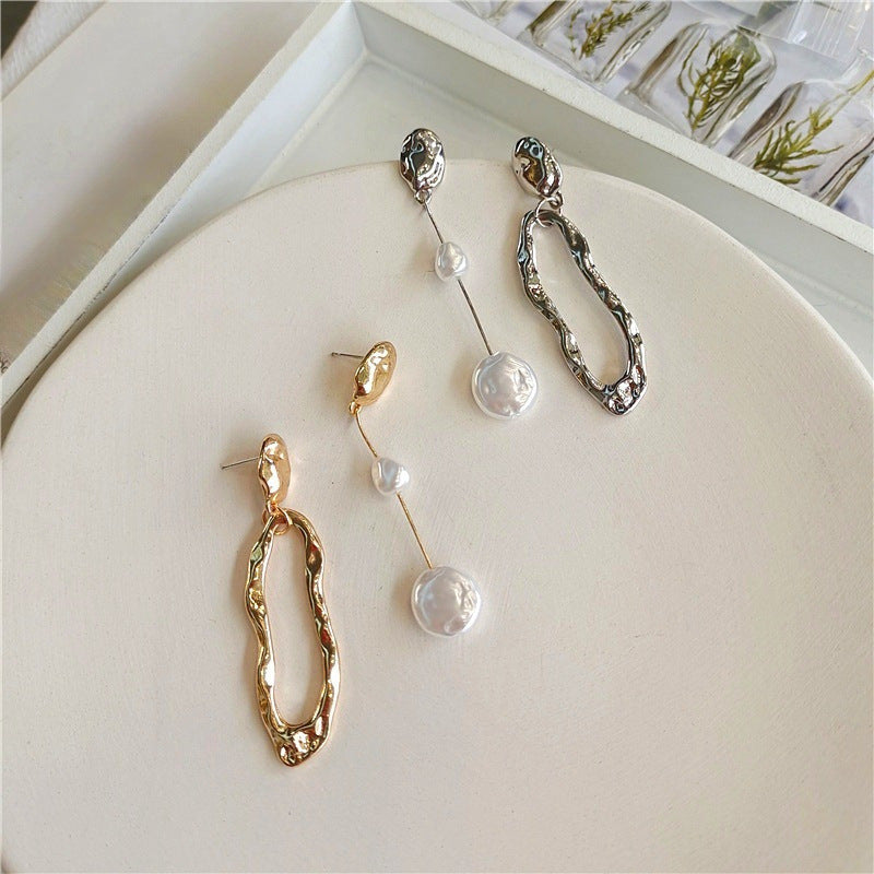 Geometric Pearl Asymmetric Irregular With Personality Fashion Baroque Earrings