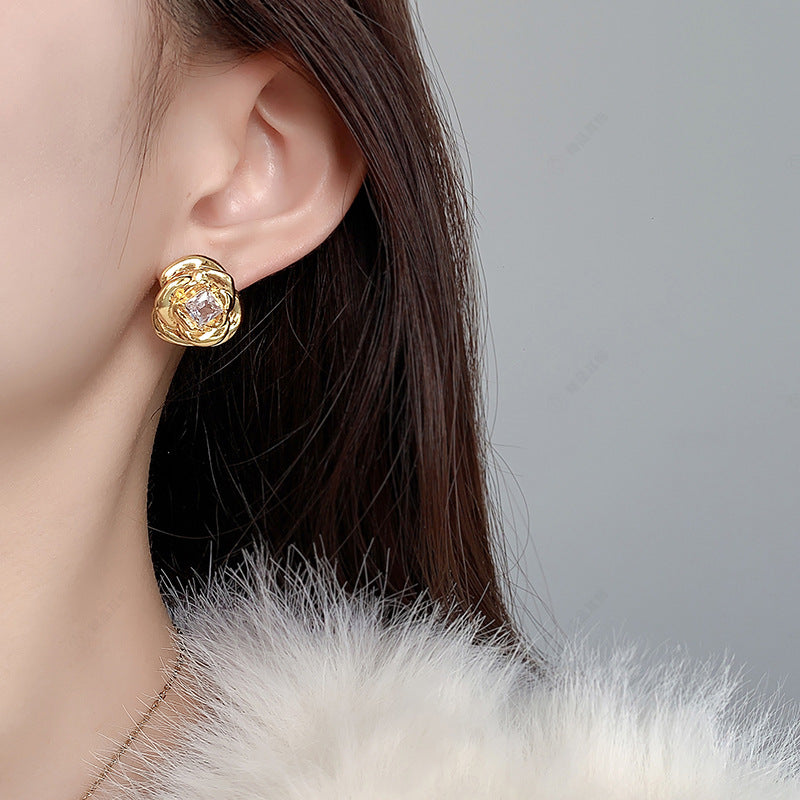 Rose Advanced Design Sense Dignified Flowers Niche Female Earrings
