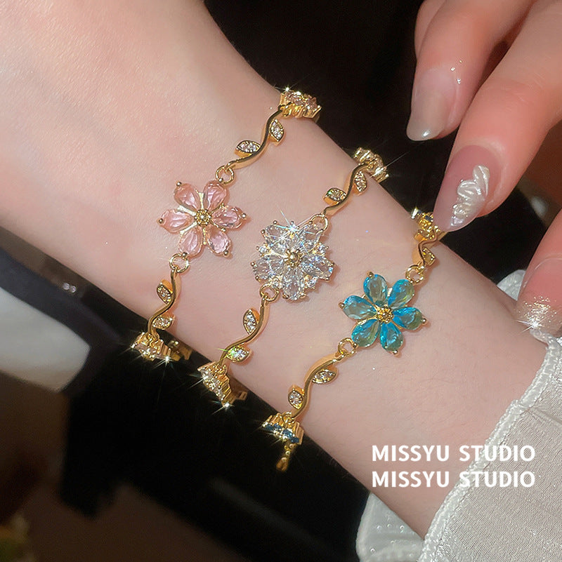 Lolita Sweet Gem Flower Dragonfly Light Luxury High-grade Zircon Real Bracelet