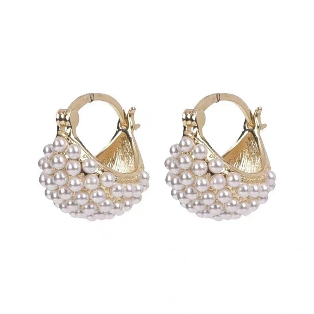 French Retro Geometric Pearl Ear Clip Elegant Style Trendy Design Stud Earrings