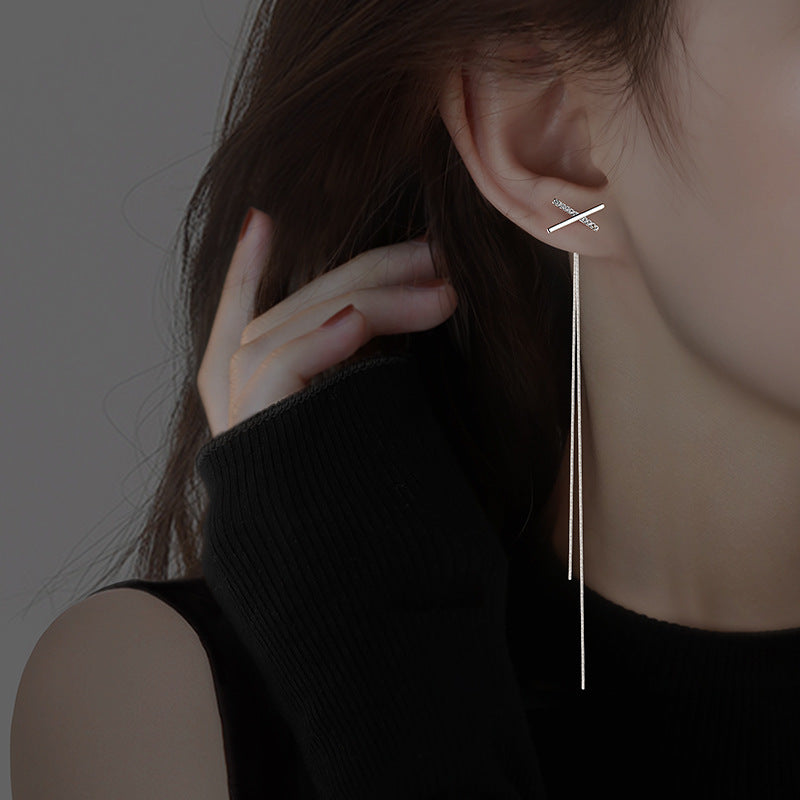 Sterling Sier Trendy Tassel Long Elegant Earrings