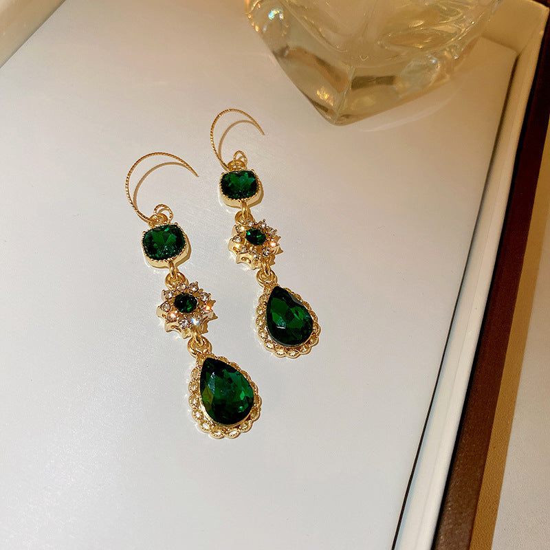 Needle Vintage Emerald Rhinestone Fashion Special Interest Light Earrings