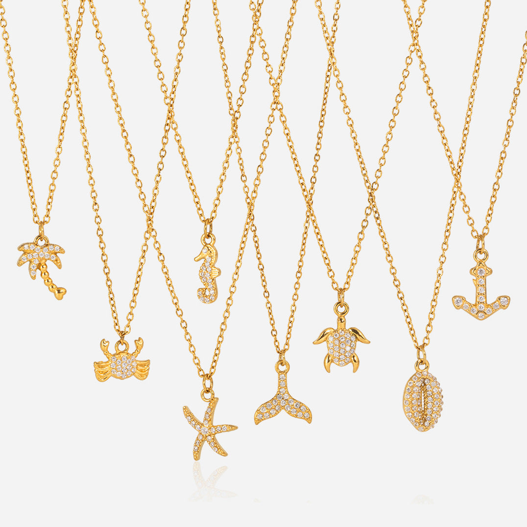Style Gold Stainless Steel Zircon Marine Light Luxury High Necklace